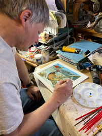 Mark Kanitz works on his stamp design, which won the Pheasant Stamp Design Contest in 2022.