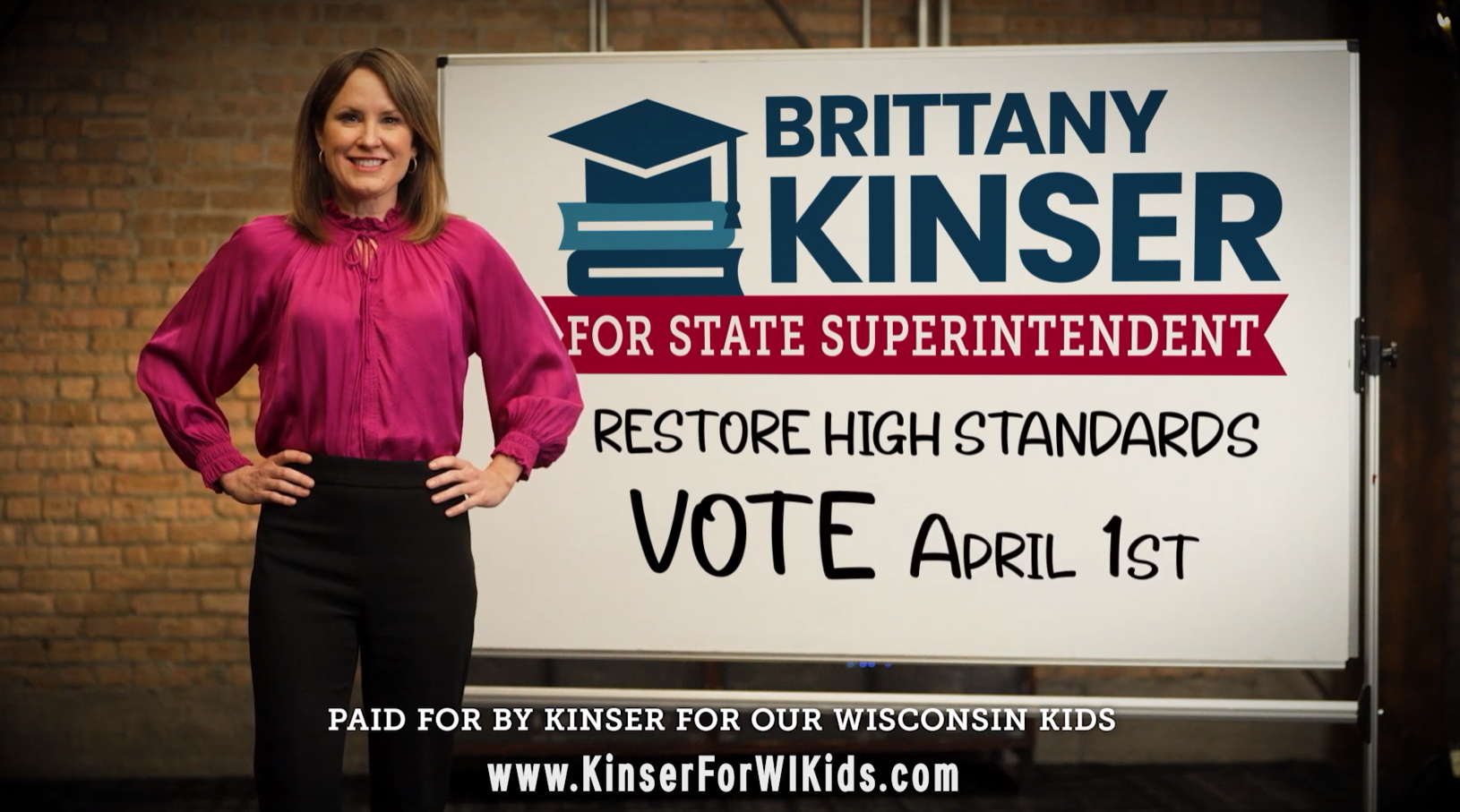 Kinser in her first tv ad says she aims to restore high standards as