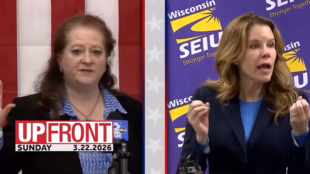 Side-by-side image of Wisconsin Supreme Court candidates Maria Lazar and Chris Taylor.
