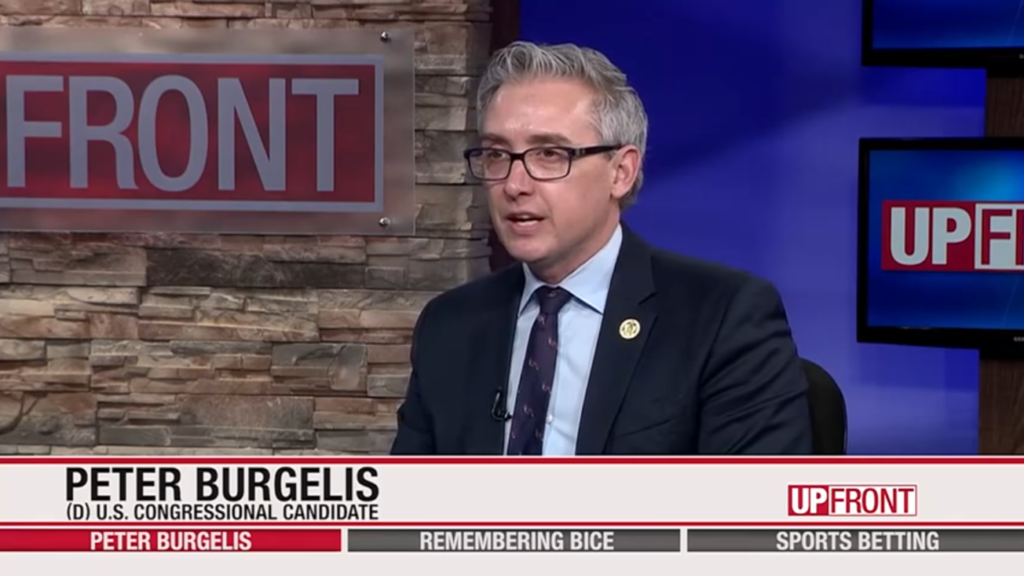 This image depicts Peter Burgelis on the set of WISN's "UpFront."