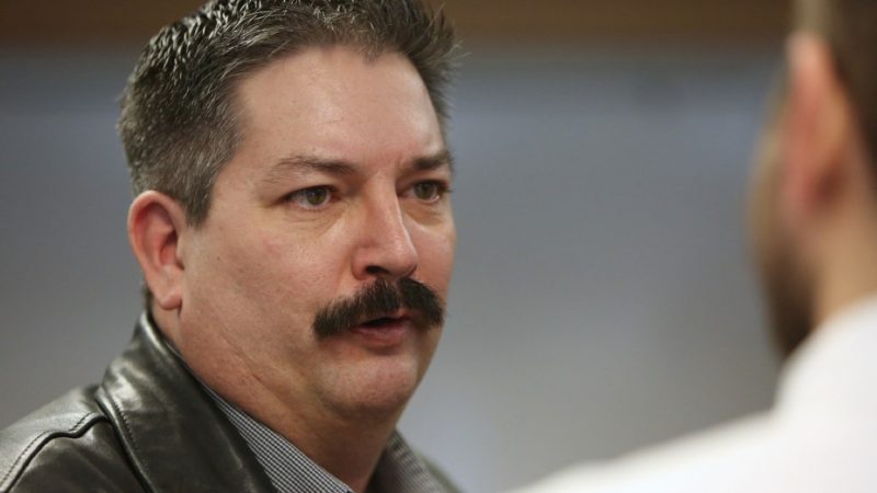 Randy Bryce, a candidate for congress, after a press conference at the Doyle Administration Building in Madison, on Monday, February 26, 2018. PHOTO BY MICHELLE STOCKER