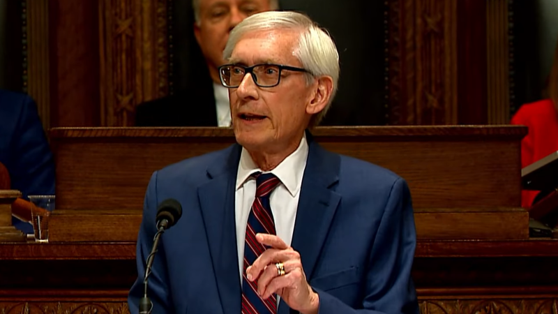 Gov. Tony Evers delivers the State of the State address, Jan. 22, 2025, in the Assembly Chamber. Screenshot from governor's office YouTube stream.