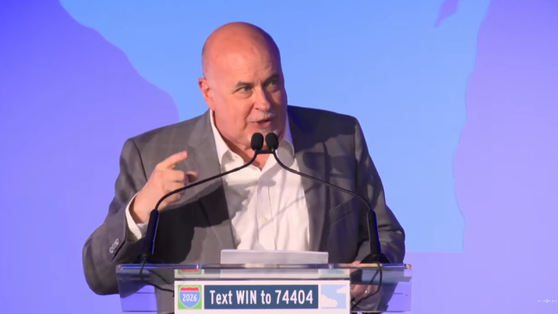 U.S. Rep. Mark Pocan, D-Milwaukee, addresses the 2025 WisDems state convention in Wisconsin Dells. Screenshot from WisDems YouTube stream.