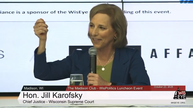251023Karofsky1 Wisconsin Supreme Court Chief Justice Jill Karofsky was the guest an Oct. 23, 2025, WisPolitics-State Affairs luncheon in Madison.