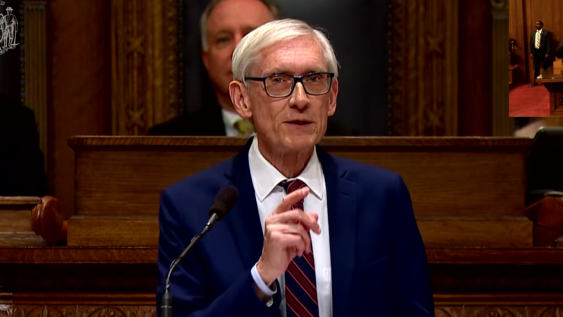 Gov. Tony Evers delivers his final State of the State address, Feb. 17. 2026. Screenshot from Gov. Tony Evers' YouTube account./PBS video .
