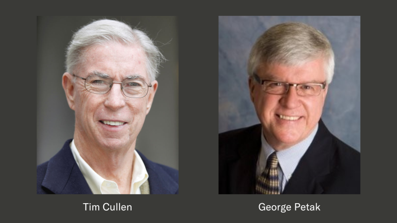 Former Sens. Tim Cullen and George Petak. Cullen photo via Common Cause in Wisconsin. Petak photo via LinkedIn.