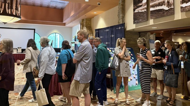 Delegates to the WisDems 2025 state convention line up to vote for the next state party chair. Photo by Abigail Leavins, June 15, 2025.