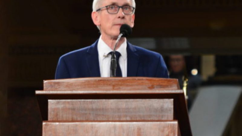 Gov. Tony Evers delivers his inaugural address at the Capitol. Photo by WisPolitics.com