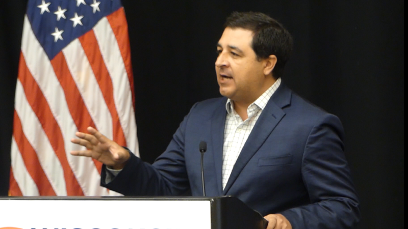 Attorney General Josh Kaul address a Wisconsin delegation breakfast at the Democratic National Convention in Chicago, August 2024. Photo by David Wise, State Affairs Pro-Wisconsin, WisPolitics.
