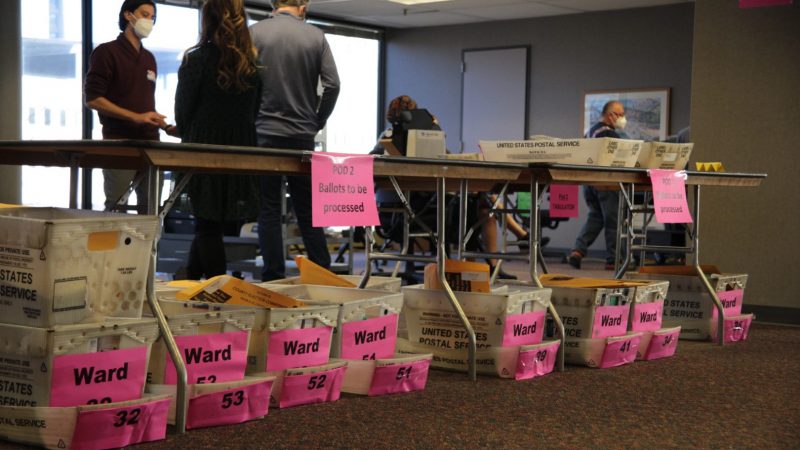 Milwaukee's central count facility on Election Day. Photo by Adam Kelnhofer, Nov. 3, 2020.