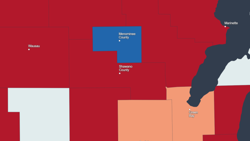 Wisconsin's Shawano County backed Donald Trump with 67.4% of the vote in 2024. Map by David Wise, WisPolitics/State Affairs Wisconsin.