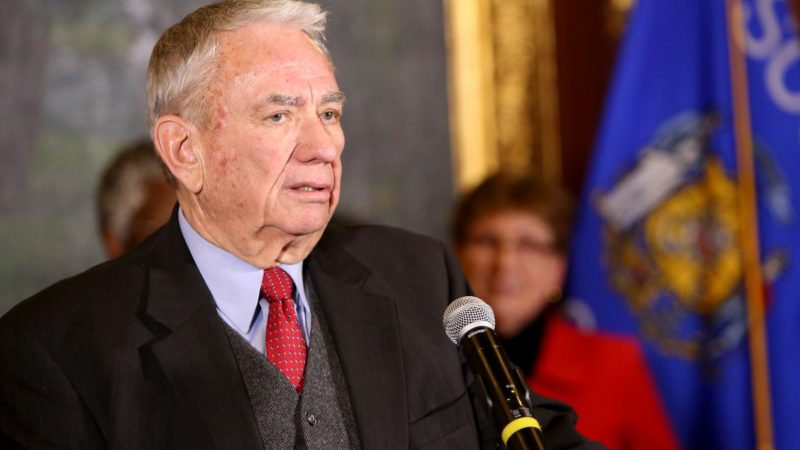 Former Gov. Tommy Thompson speaks during a press conference at the State Capitol in Madison, on Monday, January 23, 2017. PHOTO BY MICHELLE STOCKER